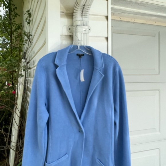 NWT Talbots Cozy Thick Blue Long Sleeve Sweater Blazer Pockets - Picture 2 of 6